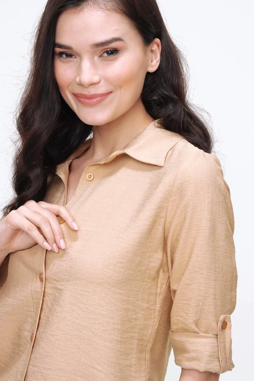 Bej Keten Dokulu Gömlek BCBSK-25700-3043