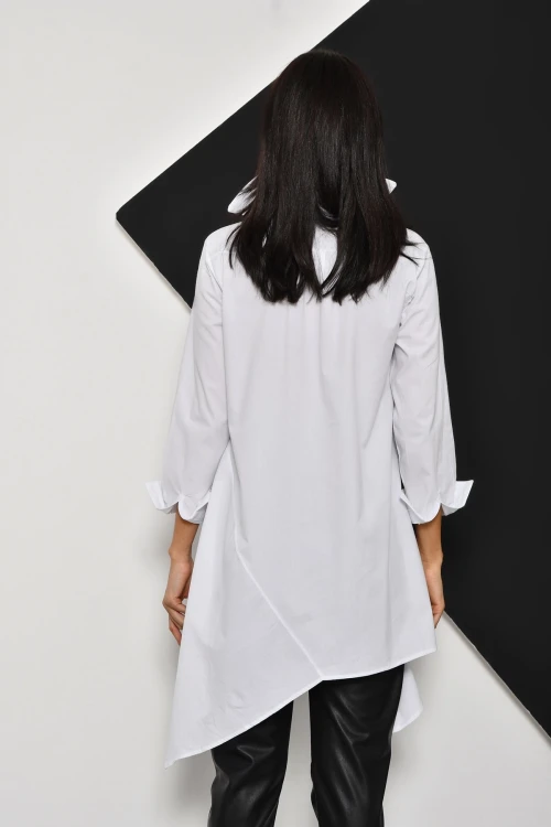 Beyaz Yarım Patlı Oversize Dokuma Gömlek BCBSK-25700-K4912