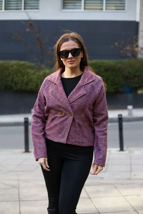 Bordo Düğmeli Kısa Mevsimlik Ceket BCBSK-25700-3529