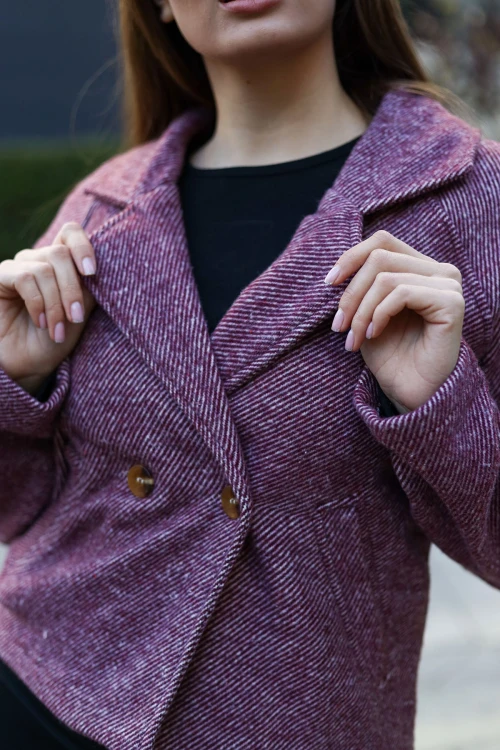 Bordo Düğmeli Kısa Mevsimlik Ceket BCBSK-25700-3529