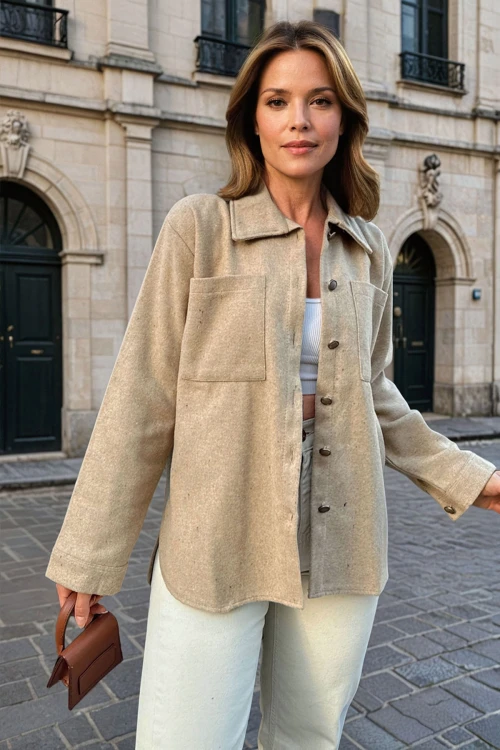 Camel Kaşe Oversize Çift Cep Ceket Gömlek BCBSK-25700-3275