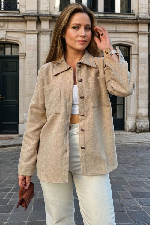 Camel Kaşe Oversize Çift Cep Ceket Gömlek BCBSK-25700-3275