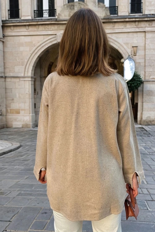 Camel Kaşe Oversize Çift Cep Ceket Gömlek BCBSK-25700-3275