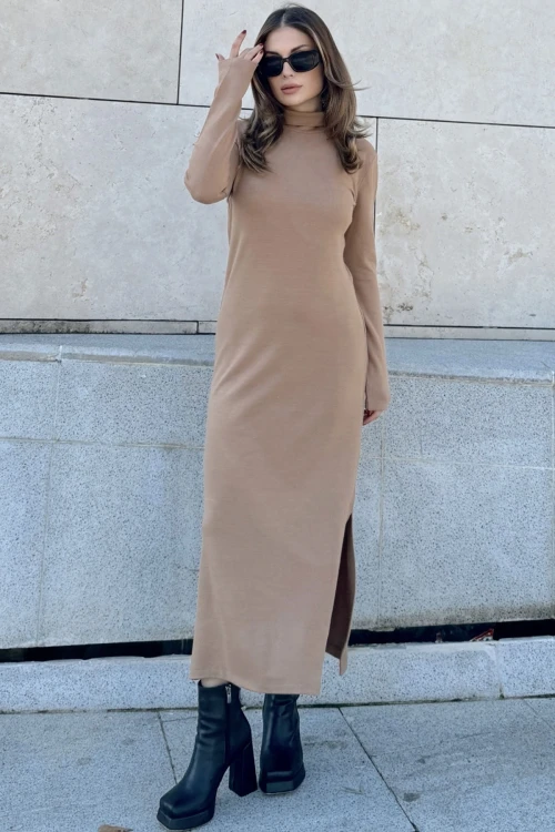 Camel Yarım Balıkçı Triko Elbise BCBSK-25700-3502