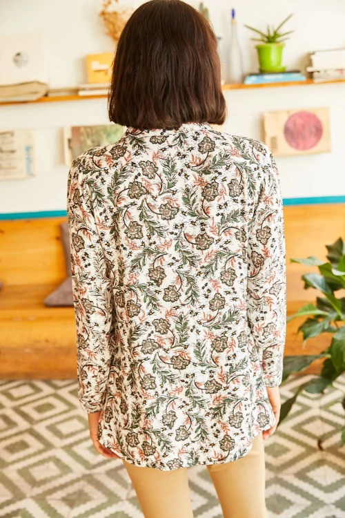 Ekru Desenli Uzun Kol Gömlek BCBSK-25700-K5800