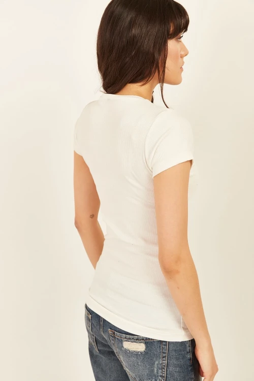 Ekru Fermuarlı Basic Bluz BCBSK-25700-K4023