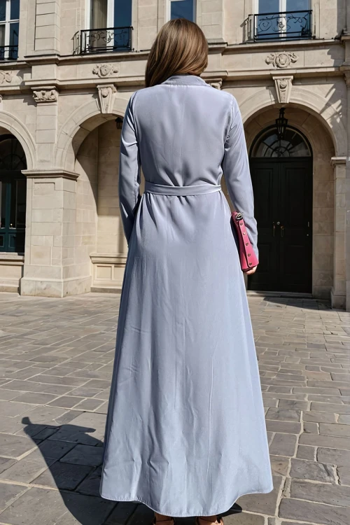 Gri Beli Bağlamalı Uzun Elbise BCBSK-25700-3576