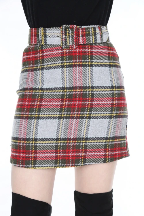 Gri Ekose Desenli Mini Etek BCBSK-25700-2504