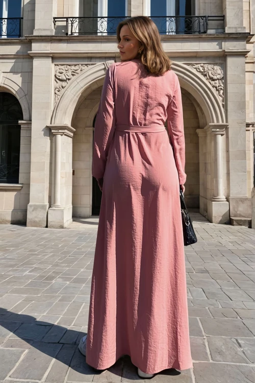 Gül Kurusu Beli Bağlamalı Uzun Elbise BCBSK-25700-3576