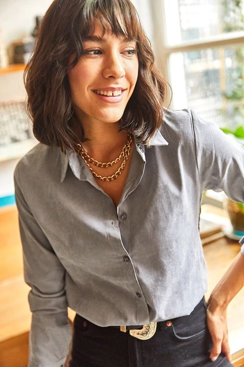 Gümüş Uzun Kollu Gömlek BCBSK-25700-K7335