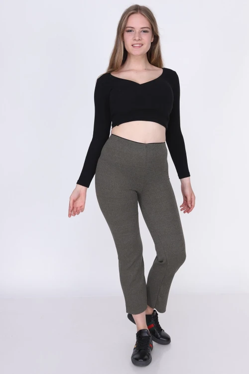 Haki Beli Lastikli Uzun Pantolon CO-259380793