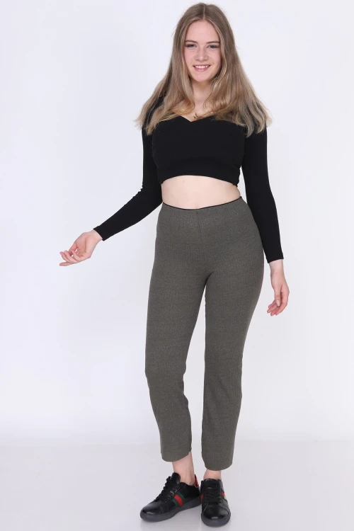 Haki Beli Lastikli Uzun Pantolon CO-259380793