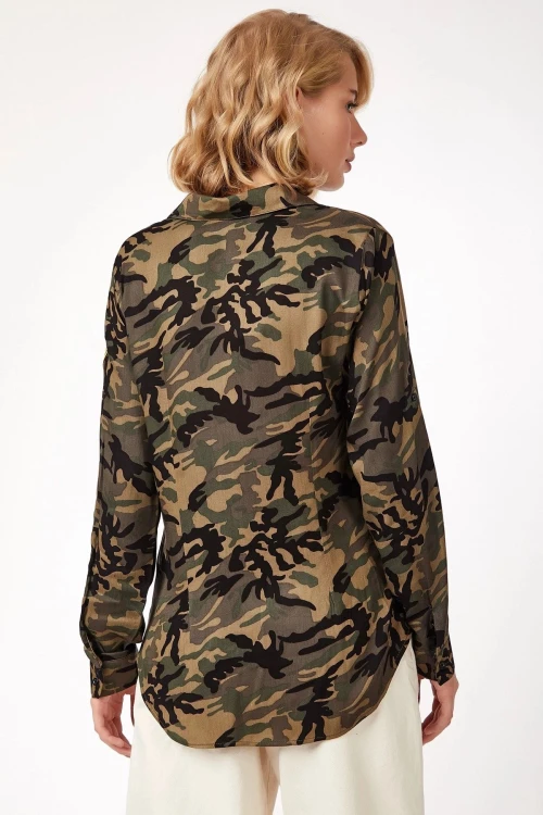 Haki Desenli Uzun Kol Gömlek BCBSK-25700-K4927