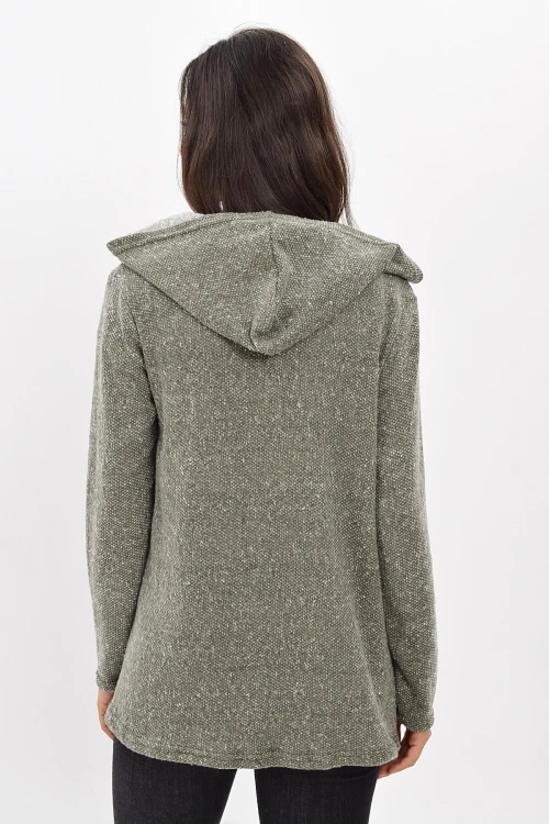 Haki Kapüşonlu Cepli Uzun Hırka CO-259420863