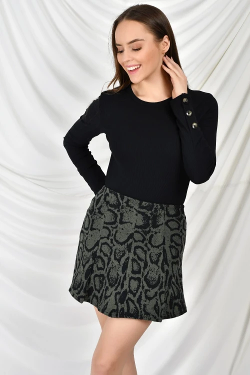 Haki Parçalı Kısa Etek CO-259404045