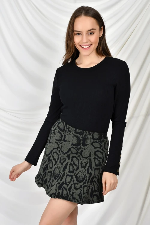 Haki Parçalı Kısa Etek CO-259404045