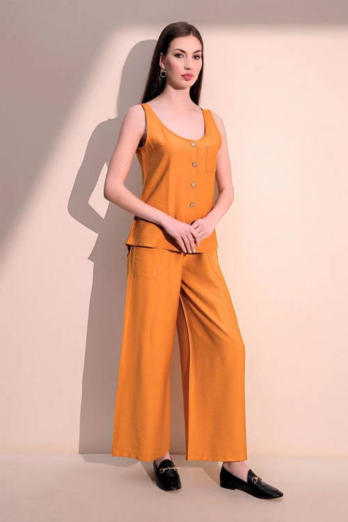 Hardal Askılı Düğmeli Keten Bluz BCBSK-25700-2910