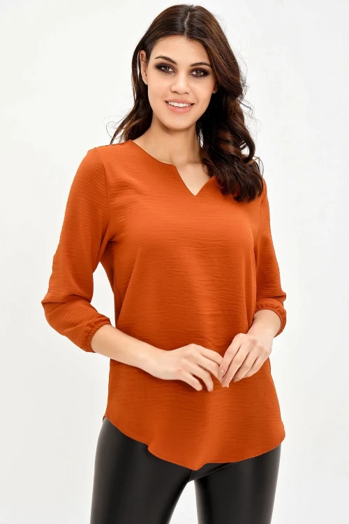 Kiremit Yakası Yırtmaçlı Krep Bluz BCBSK-25700-2842