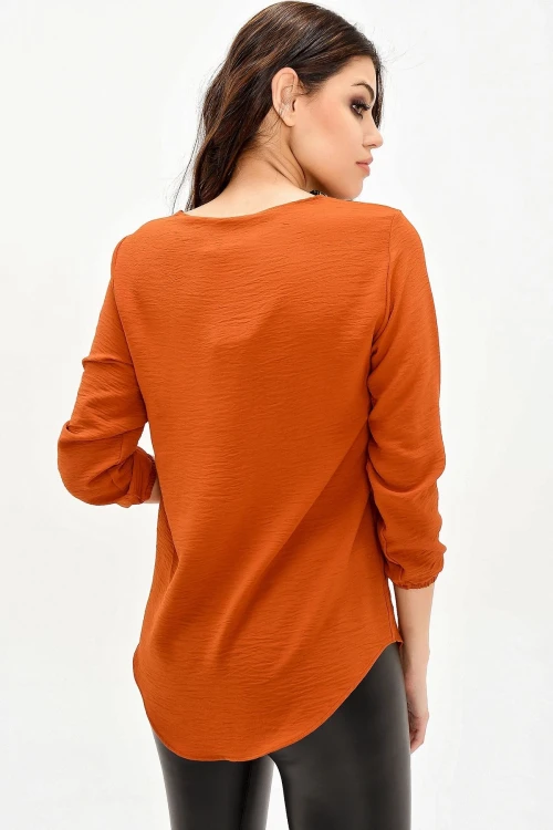 Kiremit Yakası Yırtmaçlı Krep Bluz BCBSK-25700-2842