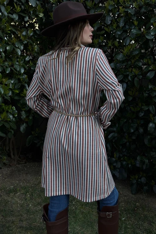 Kırmızı Çizgili Uzun Boyfriend Ceket BCBSK-25700-3272