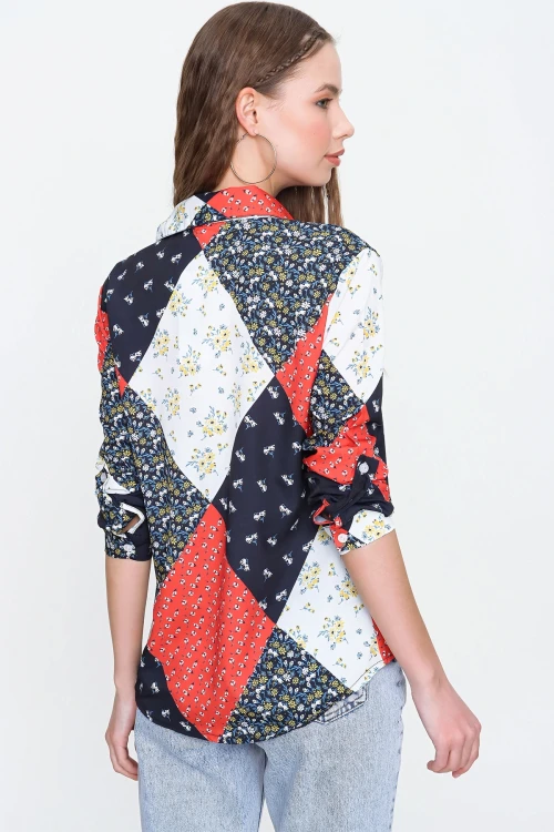 Kırmızı Desenli Uzun Kol Gömlek BCBSK-25700-K6074