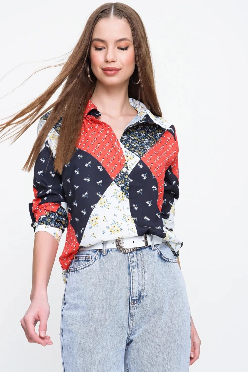 Kırmızı Desenli Uzun Kol Gömlek BCBSK-25700-K6074