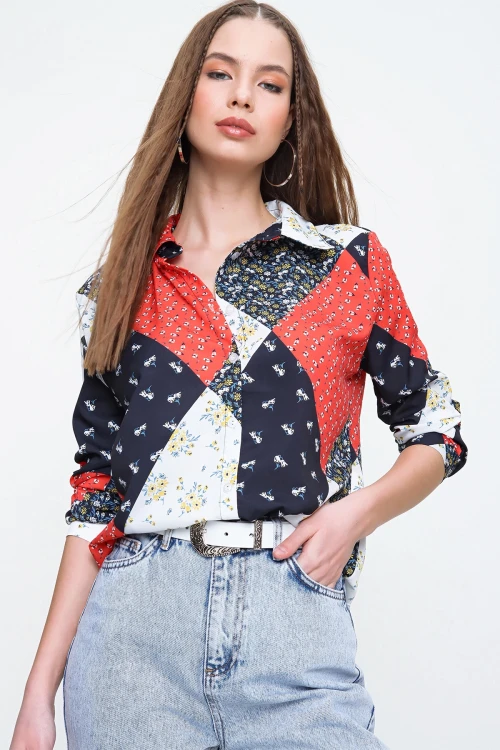 Kırmızı Desenli Uzun Kol Gömlek BCBSK-25700-K6074