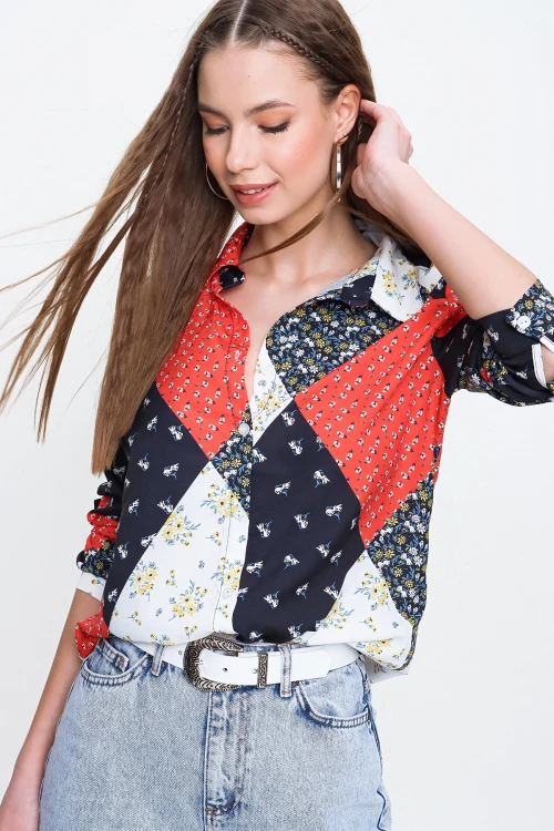 Kırmızı Desenli Uzun Kol Gömlek BCBSK-25700-K6074