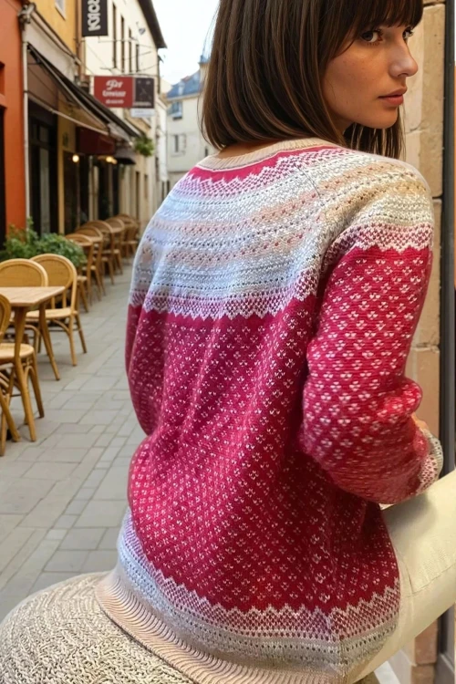 Kırmızı Ekru Triko Dokulu Oversize Yumuşak Kazak BCBSK-25700-CCK2023