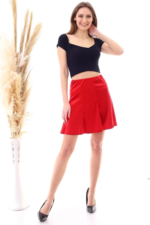 Kırmızı Parçalı Lastikli Kısa Kadife Etek CO-259474746