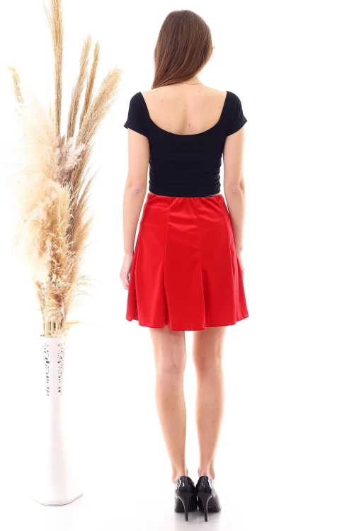 Kırmızı Parçalı Lastikli Kısa Kadife Etek CO-259474746