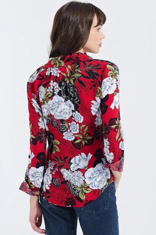 Kırmızı Uzun Kollu Düğmeli Oversize Gömlek BCBSK-25700-2711