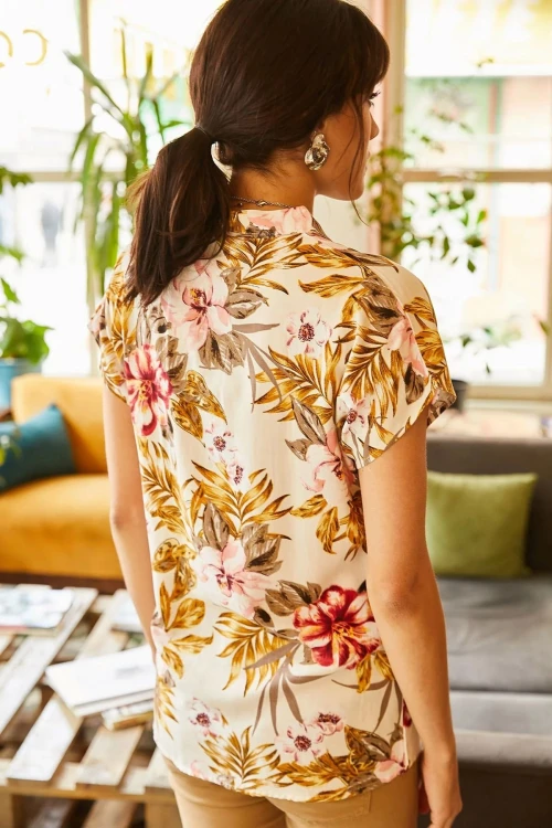 Krem Kısa Kol Dokuma Gömlek BCBSK-25700-K5297