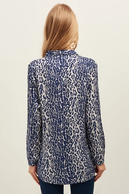 Lacivert Desenli Uzun Kol Gömlek BCBSK-25700-K4575