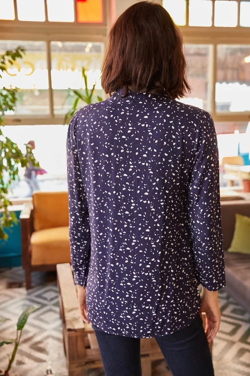 Lacivert Desenli Uzun Kol Viscon Gömlek BCBSK-25700-K4922