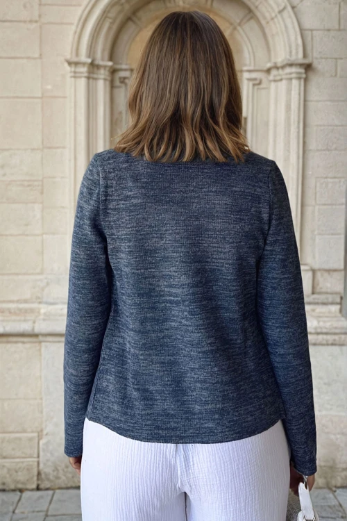 Lacivert Kendinden Dokulu Çift Taraflı Ceket Hırka BCBSK-25700-2975