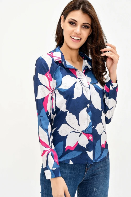 Lacivert Uzun Kollu Desenli Gömlek BCBSK-25700-G1014