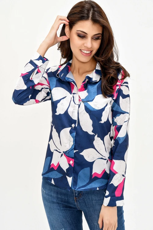 Lacivert Uzun Kollu Desenli Gömlek BCBSK-25700-G1014