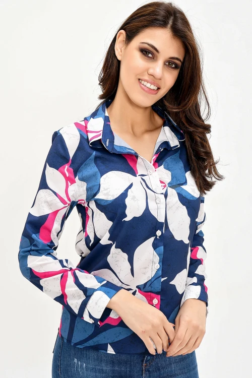 Lacivert Uzun Kollu Desenli Gömlek BCBSK-25700-G1014