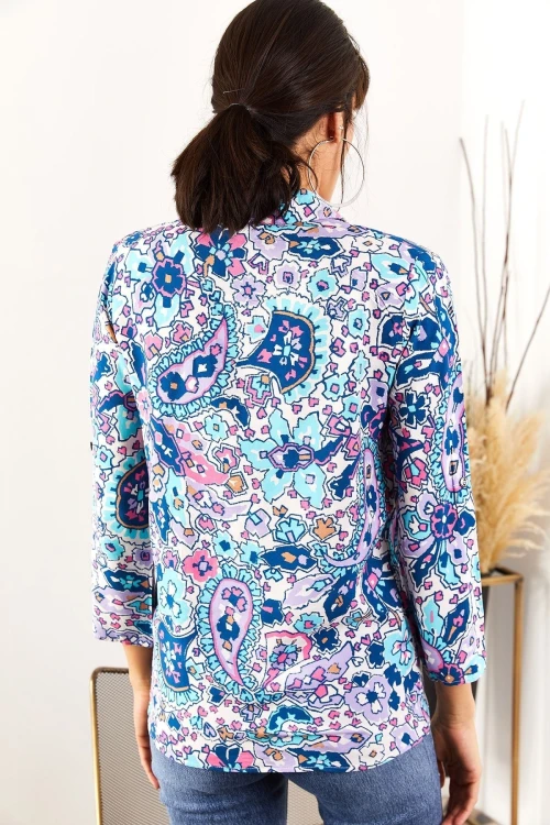 Mavi Desenli Uzun Kol Gömlek BCBSK-25700-K6125