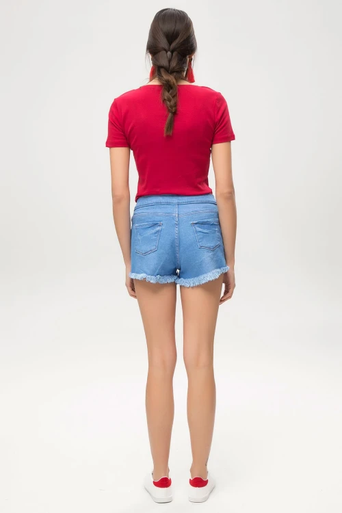 Mavi Yazlık Paçası Püsküllü Kot Şort BCBSK-25650-202