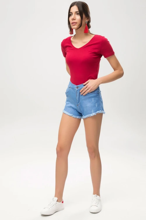 Mavi Yazlık Paçası Püsküllü Kot Şort BCBSK-25650-202