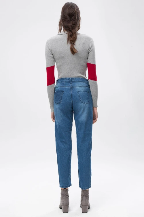 Mavi Yüksek Bel Dar Paça Esnek Denim Pantolon BCBSK-25639-528-2020