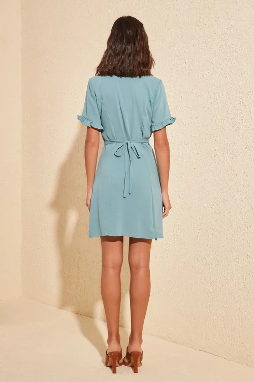 Mint V Yaka Düğmeli Gömlek Elbise BCBSK-25700-K5168