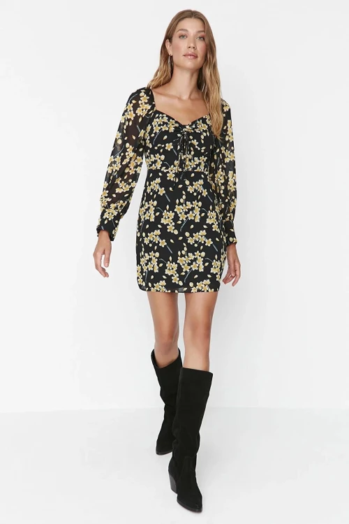 Mix Öpücük Yaka Dizüstü Elbise BCBSK-25700-K7289