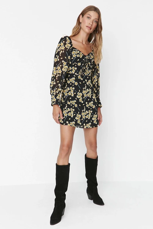 Mix Öpücük Yaka Dizüstü Elbise BCBSK-25700-K7289