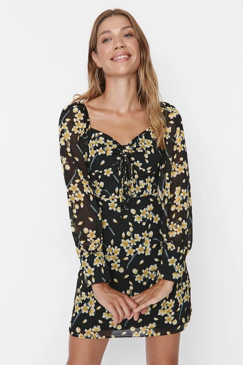 Mix Öpücük Yaka Dizüstü Elbise BCBSK-25700-K7289