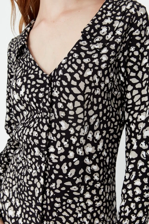 Multi Yaka Dekolteli Uzun Kollu Gömlek Elbise BCBSK-25700-K7365