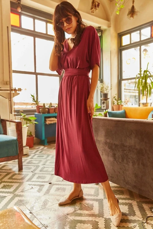 Mürdüm Yumuşak Dokulu Salaş Elbise BCBSK-25700-K4052