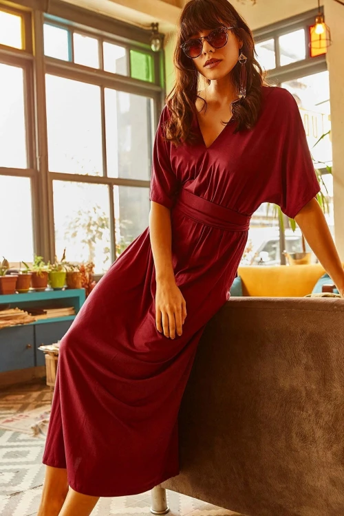 Mürdüm Yumuşak Dokulu Salaş Elbise BCBSK-25700-K4052